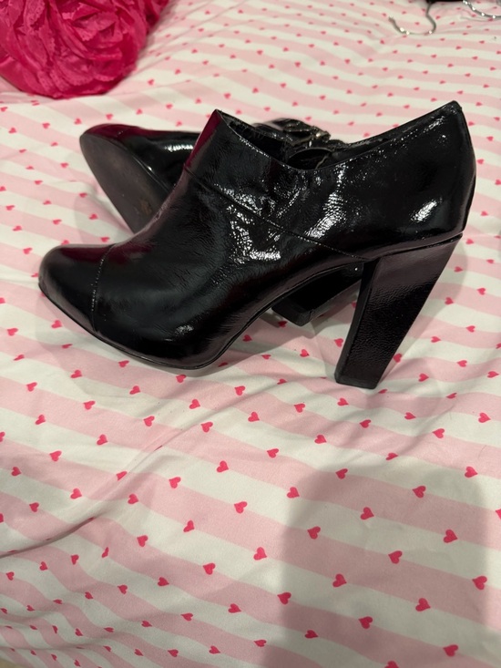 White House Black Market Shoes - White House Black Market Black Patent Leather High Block Heel Booties